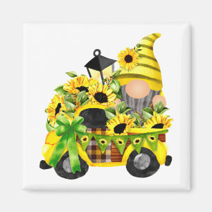Gnomes Sunflower Truck Square Magnet