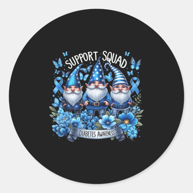 Gnomes Support Squad Blue Gnomes Diabetes Awarenes Classic Round Sticker (Front)