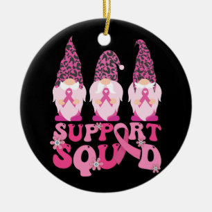 Gnomes Support Squad Breast Cancer Awareness  Ceramic Ornament