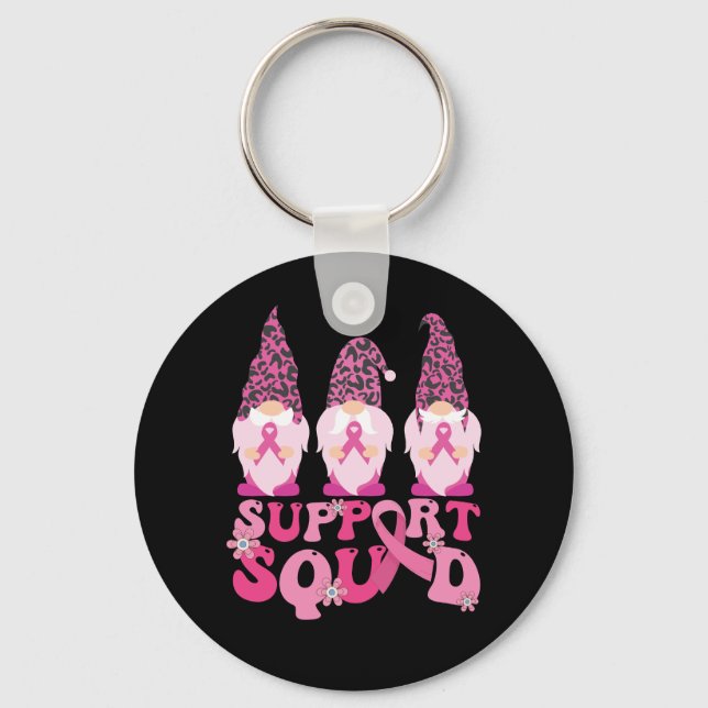 Gnomes Support Squad Breast Cancer Awareness  Key Ring (Front)