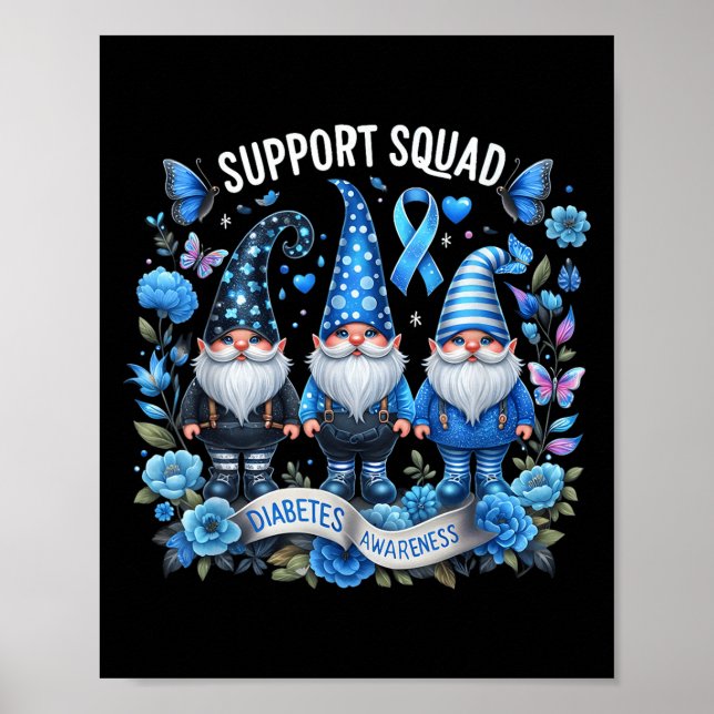 Gnomes Support Squad Diabetes Awareness Month Blue Poster (Front)