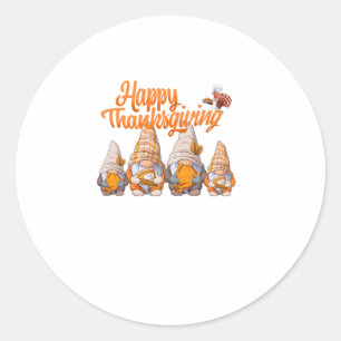 Gnomes Thanksgiving Disguise Holding Turkey and Pu Classic Round Sticker