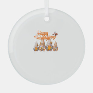 Gnomes Thanksgiving Disguise Holding Turkey and Pu Glass Tree Decoration