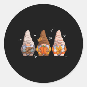 Gnomes Thanksgiving Gnomes With Pumpkin Leaves  Classic Round Sticker