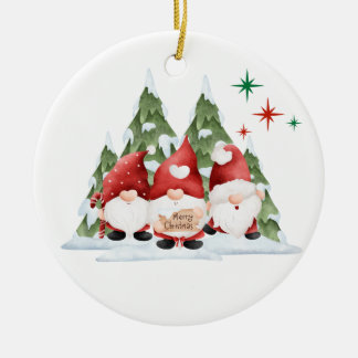 Gnomes Wishing You a Merry Christmas on a Ceramic Ornament
