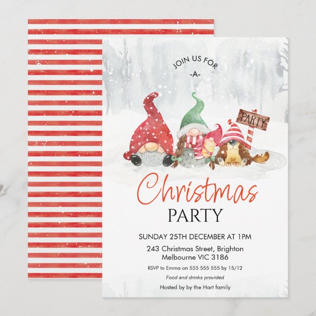 Gnomes with Baby and Dog Family Christmas Party Invitation (Front/Back)