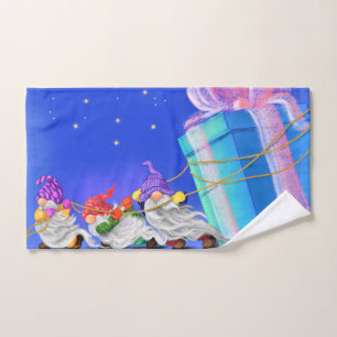 Gnomes with Gift Christmas Bath Towels