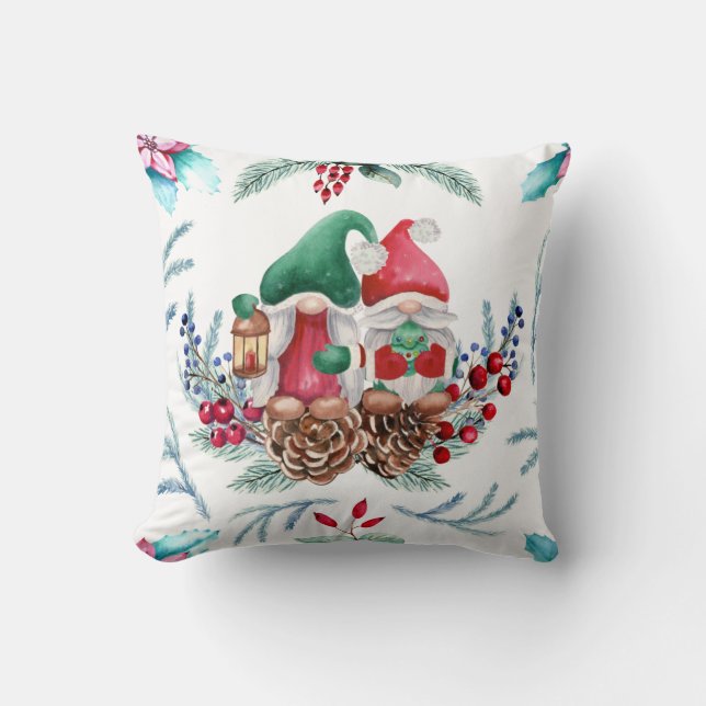 Gnomes With Lantern and Christmas Tree Cushion (Front)