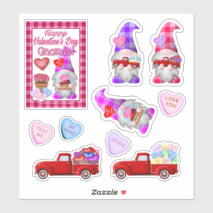 Gnomes with Little Red Trucks Valentine Stickers