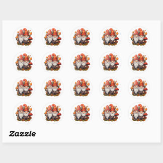 Gnomes with maple leaves and mushrooms classic round sticker