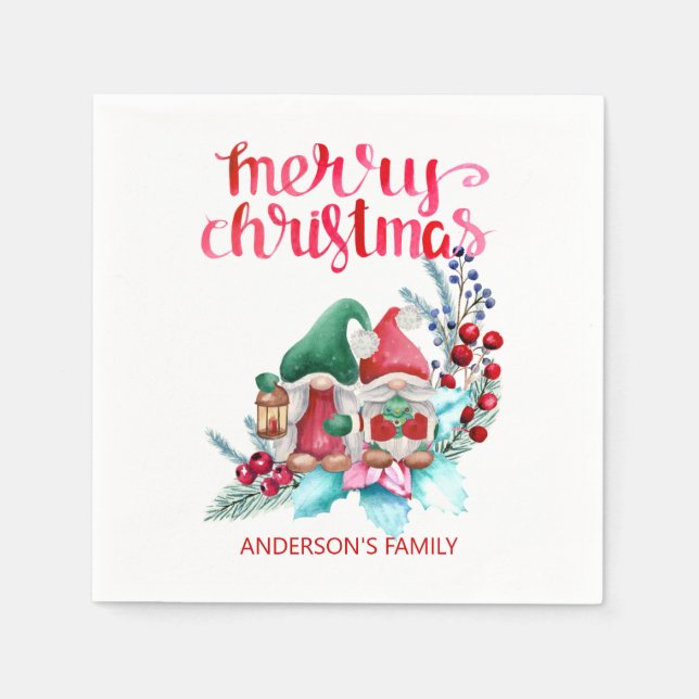 Gnomes With Red and Green Hats  Napkin (Front)