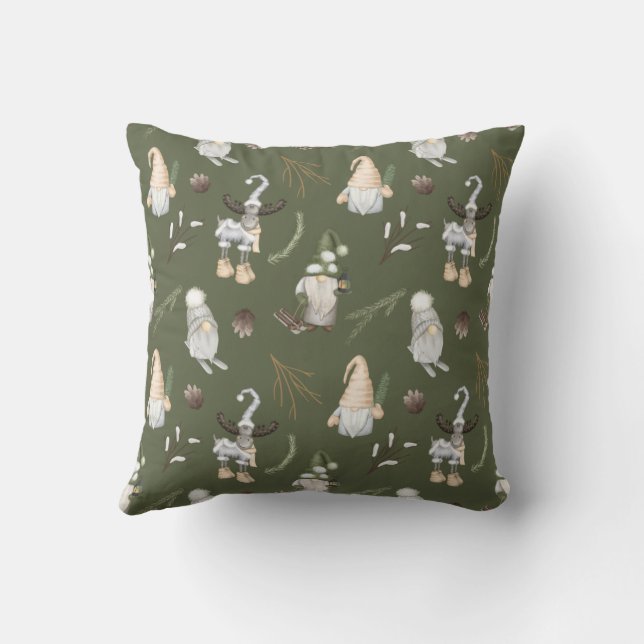 Gnomes Woodland Christmas Cushion (Back)
