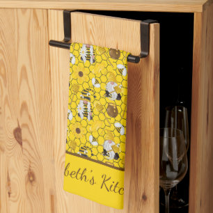 Gnomes Yellow Sunflowers Bees Honey Personalised Tea Towel