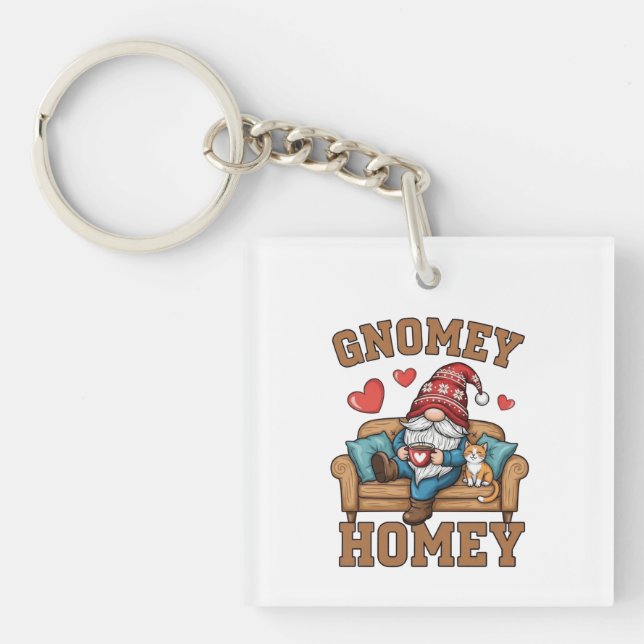Gnomey homey gnome at home design key ring (Front)
