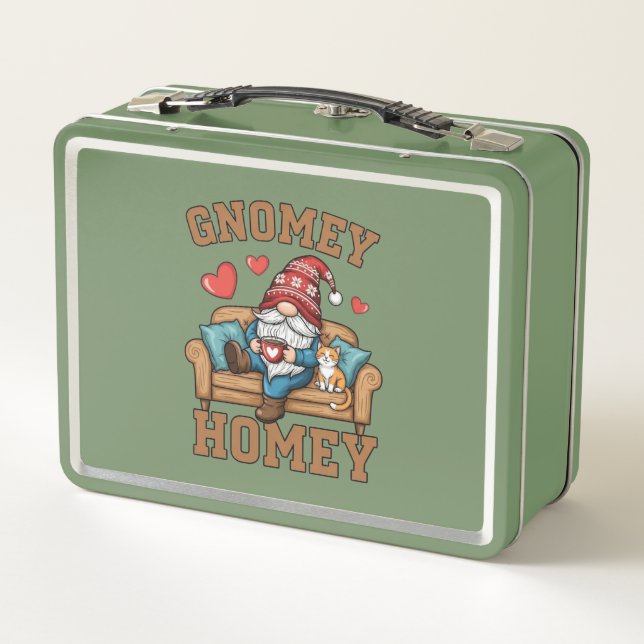 Gnomey homey gnome at home design metal lunch box (Back)
