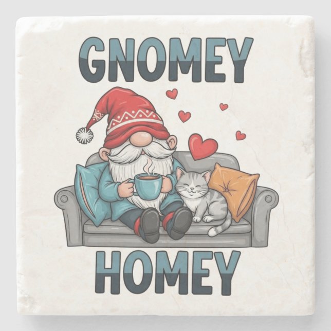 Gnomey homey gnome at home stone coaster (Front)