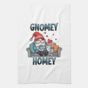Gnomey homey gnome at home tea towel