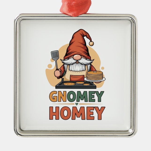 Gnomey homey pancakes design metal ornament (Front)