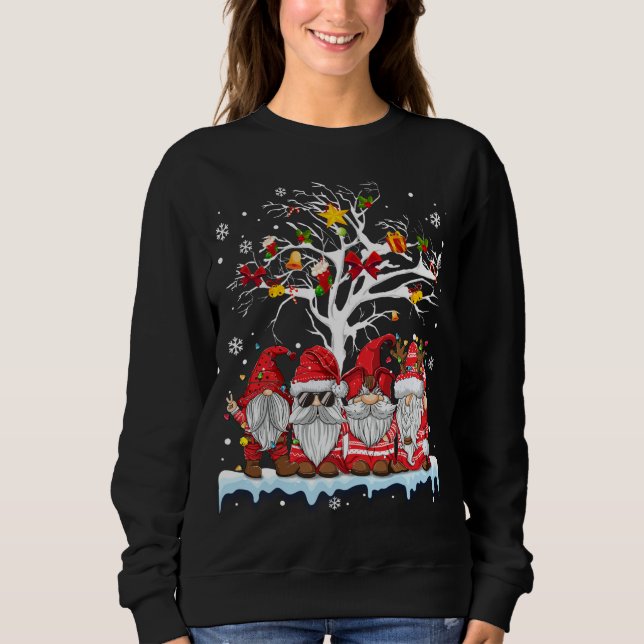 Gnomies In Red Gnome Christmas Ugly Tree Lights Sn Sweatshirt (Front)