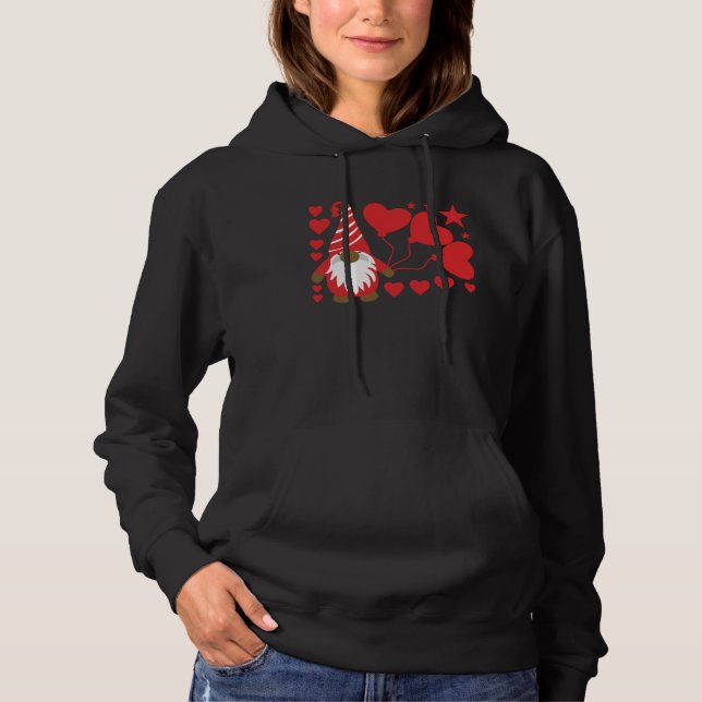 Gnomies Lovers Design Big Red Heart Valentines Day Hoodie (Front)