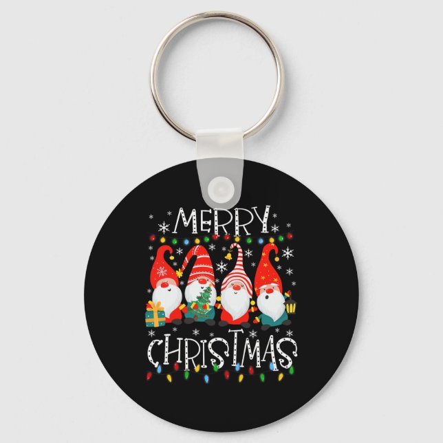 Gnomies Merry Christmas Family Lights Xmas Pyjamas Key Ring (Front)