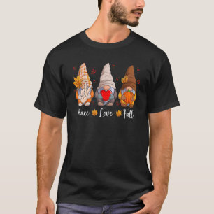 Gnomies Peace Love Fall Season  Autumn Leaves T-Shirt