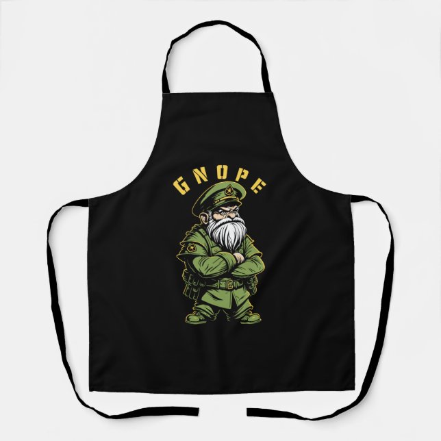 Gnope Garden Gnome Funny Military Officer Gardener Apron (Front)
