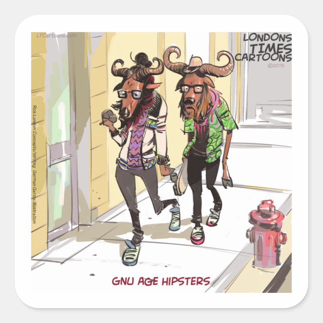 Gnu Age Hipsters Rick London Funny Square Sticker (Front)