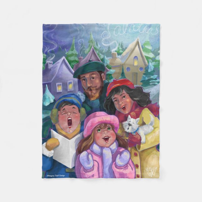Go a Caroling Illustration Fleece Blanket (Front)