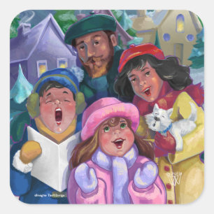Go a Caroling Illustration Square Sticker