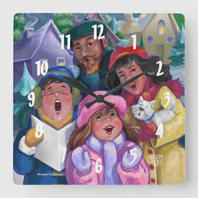 Go a Caroling Square Wall Clock (Front)