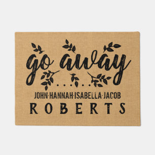 Go Away Funny Burlap Leaf Farmhouse Personalised Doormat