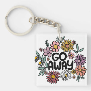 GO AWAY Funny Floral Cute Daisy Hand-Drawn Key Ring