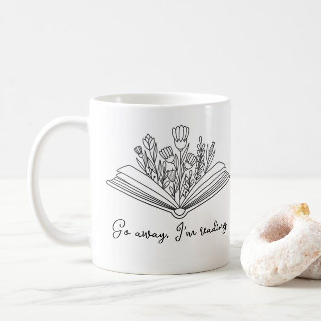 Go Away I'm Reading Book with Flowers Coffee Mug (With Donut)