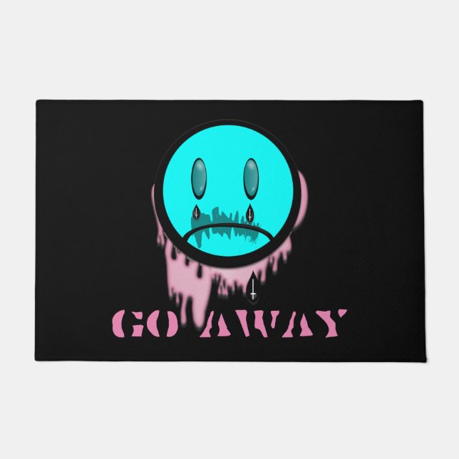 Go Away Pastel Goth Crying Emoji Floor Mat (Front)