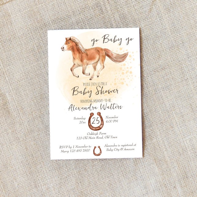 Go baby go running horse foal baby shower invitation (Creator Uploaded)