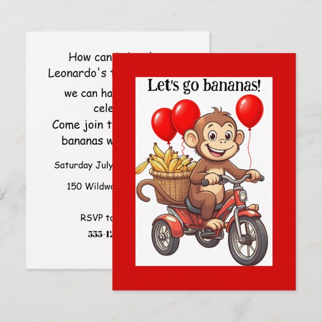 Go Bananas Birthday DIGITAL DOWNLOAD INVITATION (Front/Back)