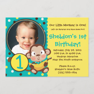 GO BANANAS - Little Monkey Party Invitations - BOY