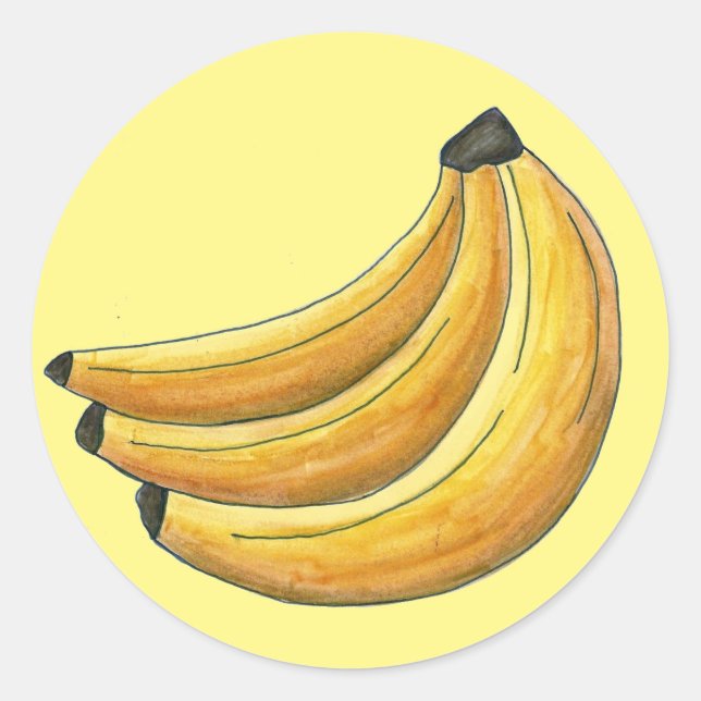Go Bananas Yellow Banana Bunch Fruit Foodie Classic Round Sticker (Front)