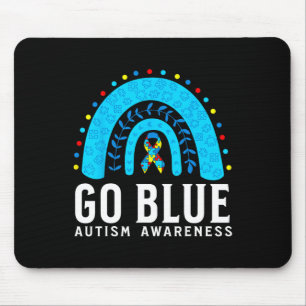 Go Blue Autism Awareness Support Gifts Blue Ribbon Mouse Pad