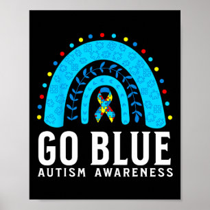 Go Blue Autism Awareness Support Gifts Blue Ribbon Poster