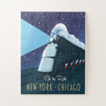 "Go by rail" New York - Chicago Jigsaw Puzzle<br><div class="desc">"Go by rail" New York - Chicago beautiful vintage style art deco locomotive poster.</div>