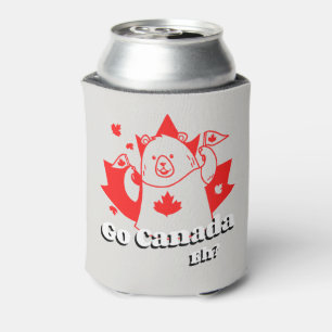 Go Canada Eh? Funny Canadian Bear with Flag Can Cooler