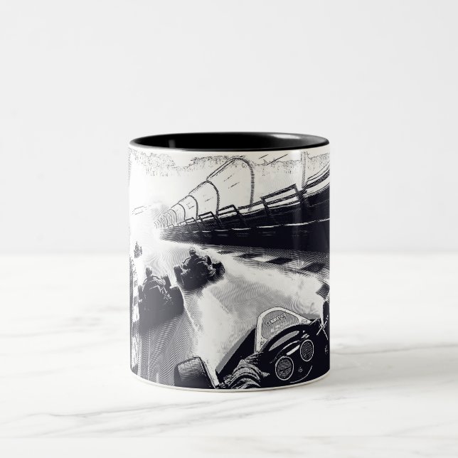 Go-Cart Racers Speeding Around the Track Two-Tone Coffee Mug (Center)