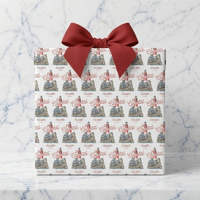 Go Coastal Lighthouse Retreat Nautical  Wrapping Paper (Time to go coastal.)