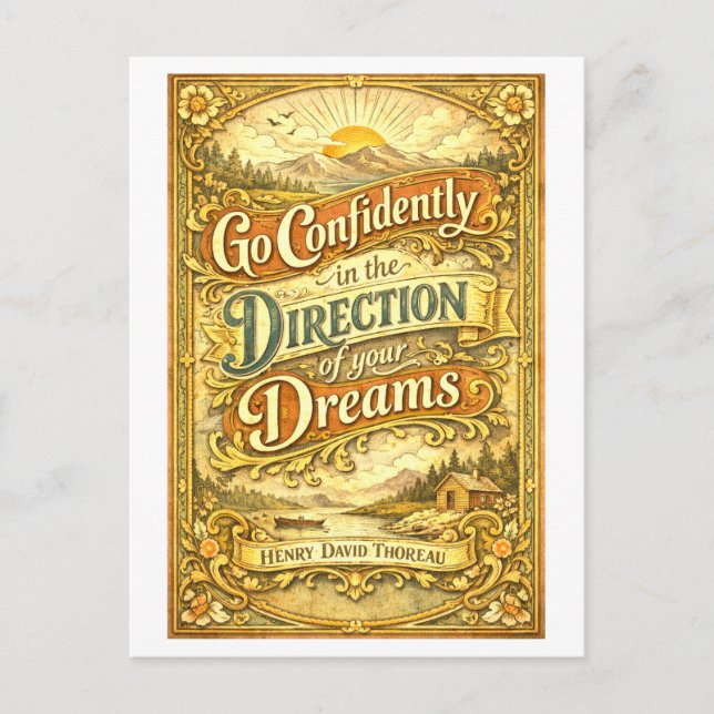 "Go Confidently" Thoreau Quote Postcard (Front)
