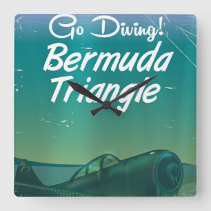 Go Diving! Bermuda triangle travel poster Square Wall Clock