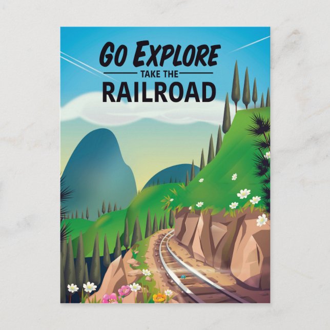 Go Explore take the Railroad Postcard (Front)