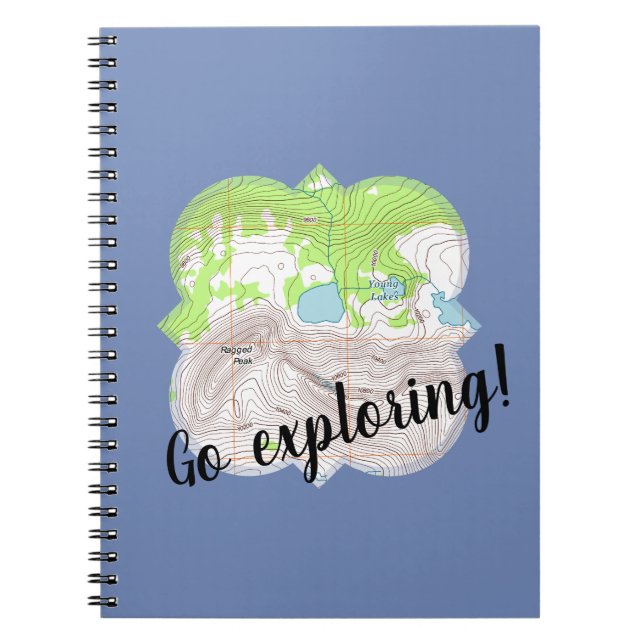 "Go Exploring" Topographic Map Quatrefoil Notebook (Front)