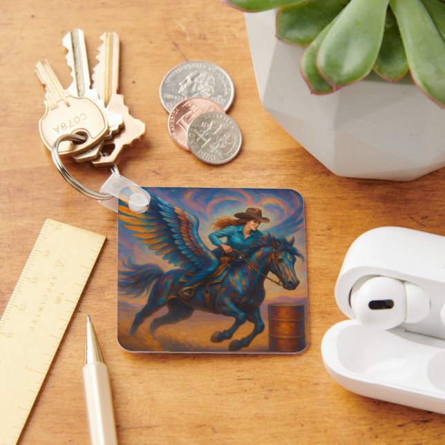 Go Fast! Barrel Racer With Winged Horse Key Ring (Desk)